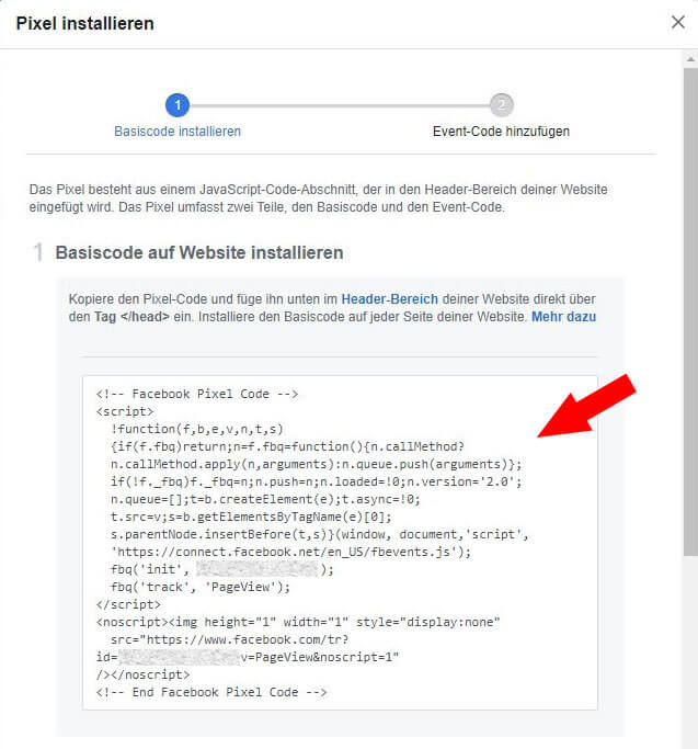 Facebook Pixel erstellen Schritt 6.1
