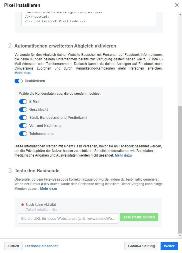 Facebook Pixel erstellen Schritt 6.2