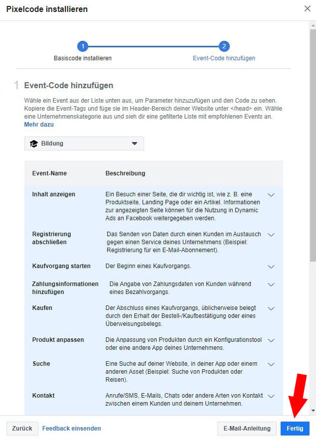 Facebook Pixel erstellen Schritt 8