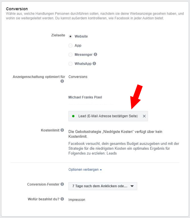 Retargeting Facebook einrichten Schritt 5