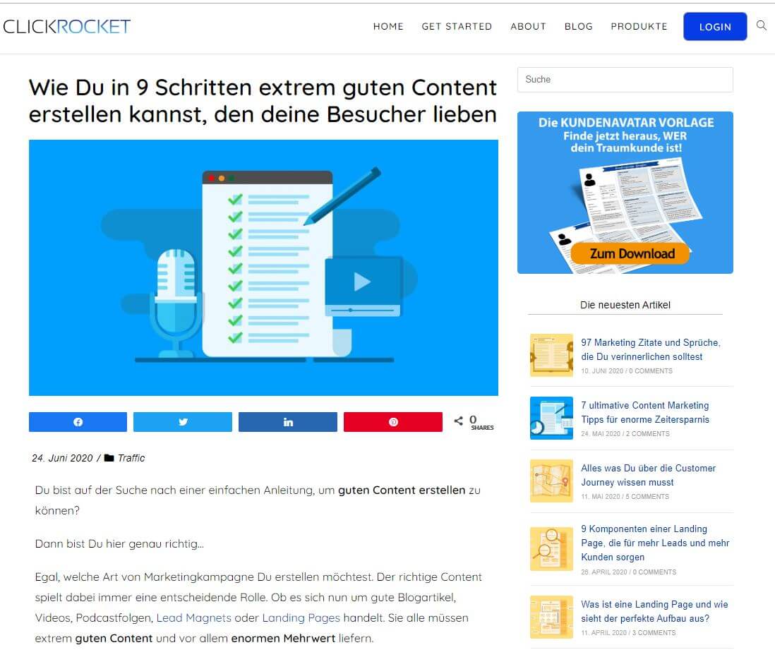 Content Medium Text für einen Content Plan