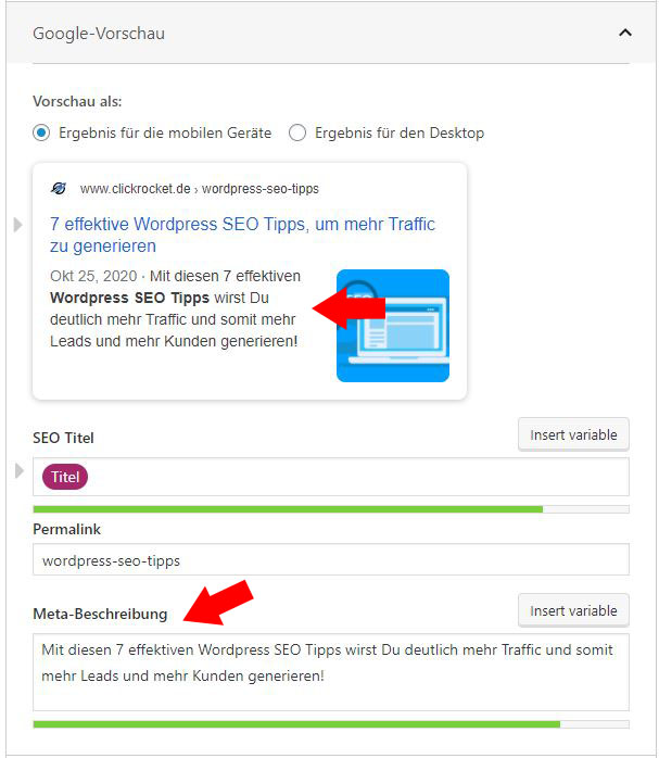 Wordpress SEO Metabeschreibung